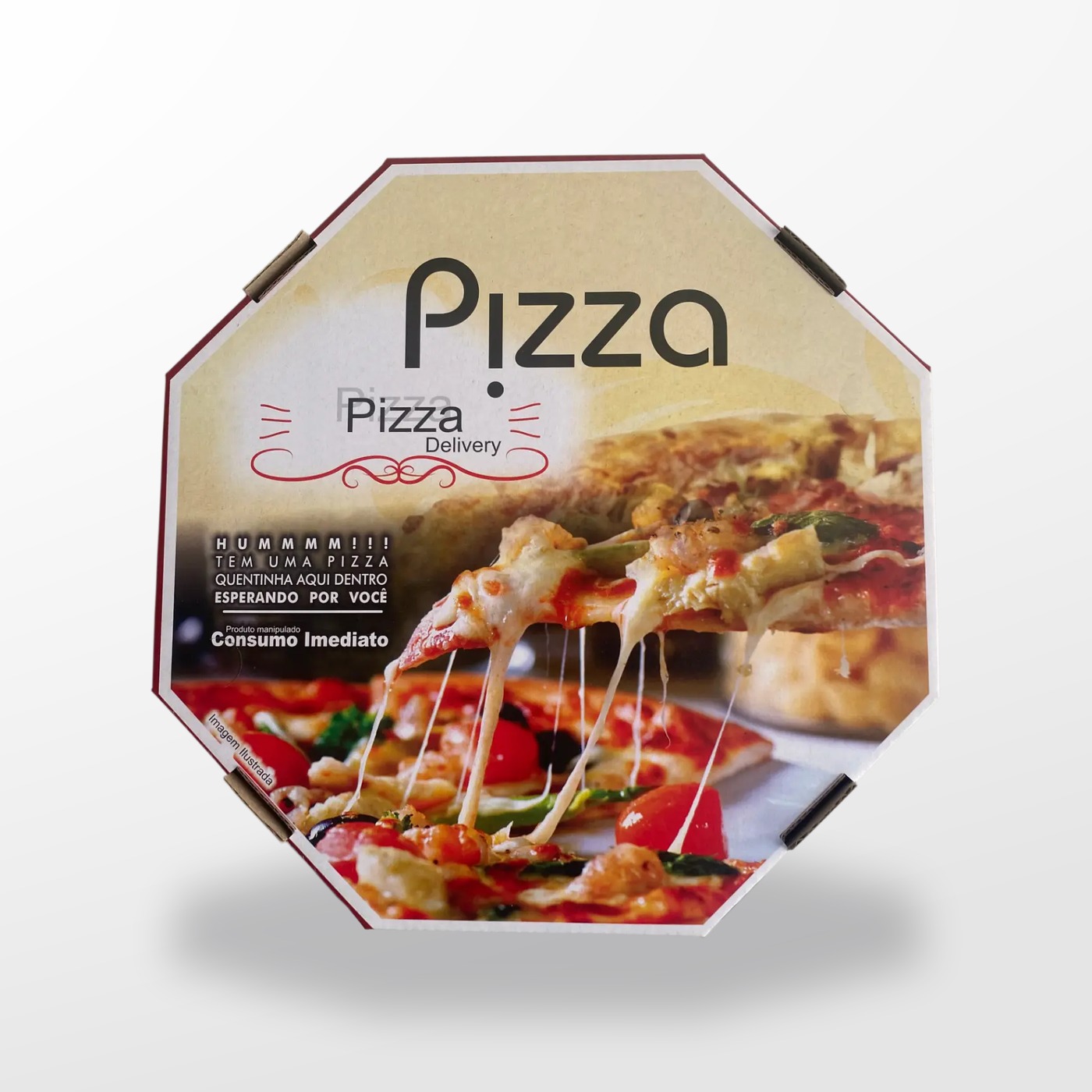 Vista superior da caixa de pizza universal com layout Pizza Delivery